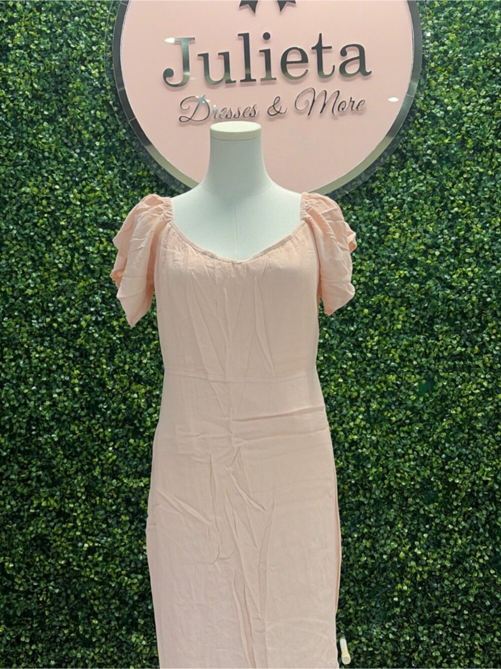 Vintage Peach Puff Short Sleeve Midi Dress
